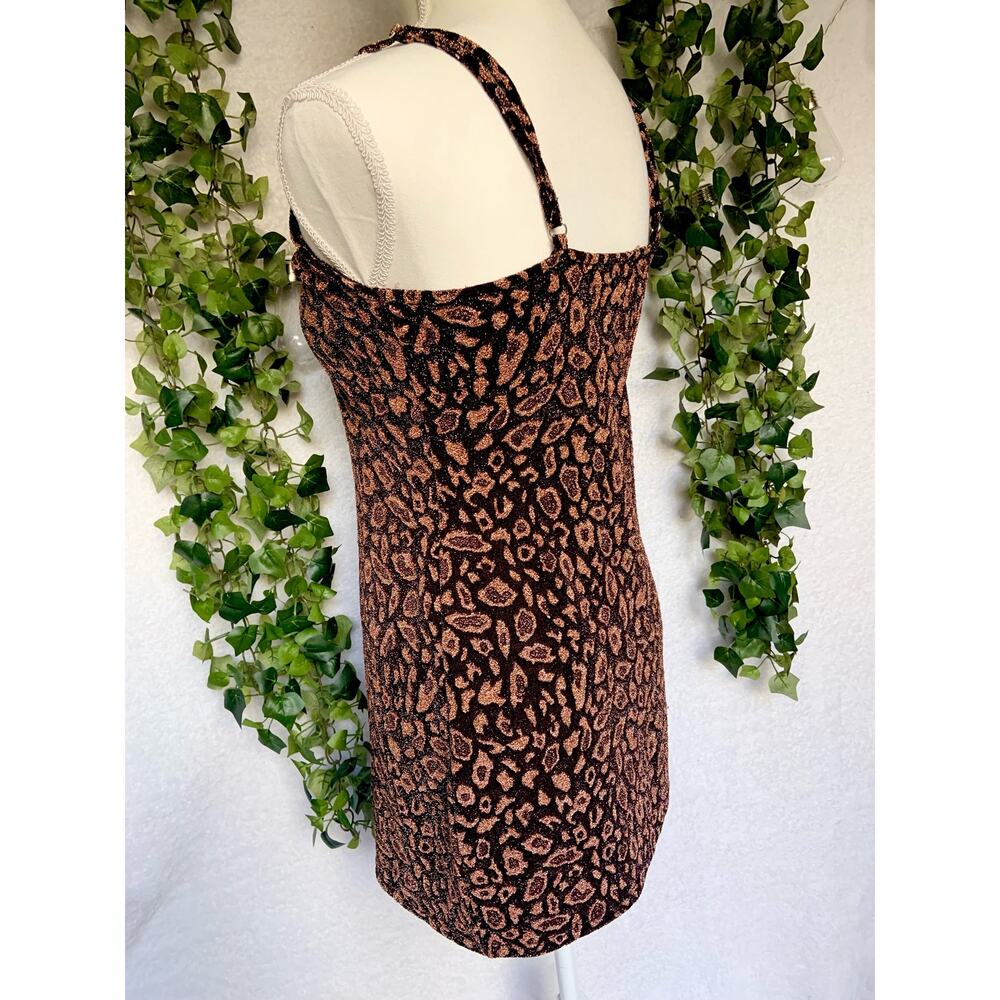 Forever 21 Black Rose Gold Cheetah Print Cowl Neck Strappy Mini Dress Small - Picture 7 of 9